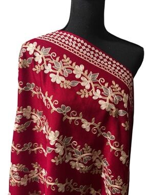 Embroidered Red Floral Shawl